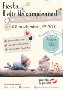 Cartel Fiesta No cumpleaños para niños y niñas en León - Noviembre 2024